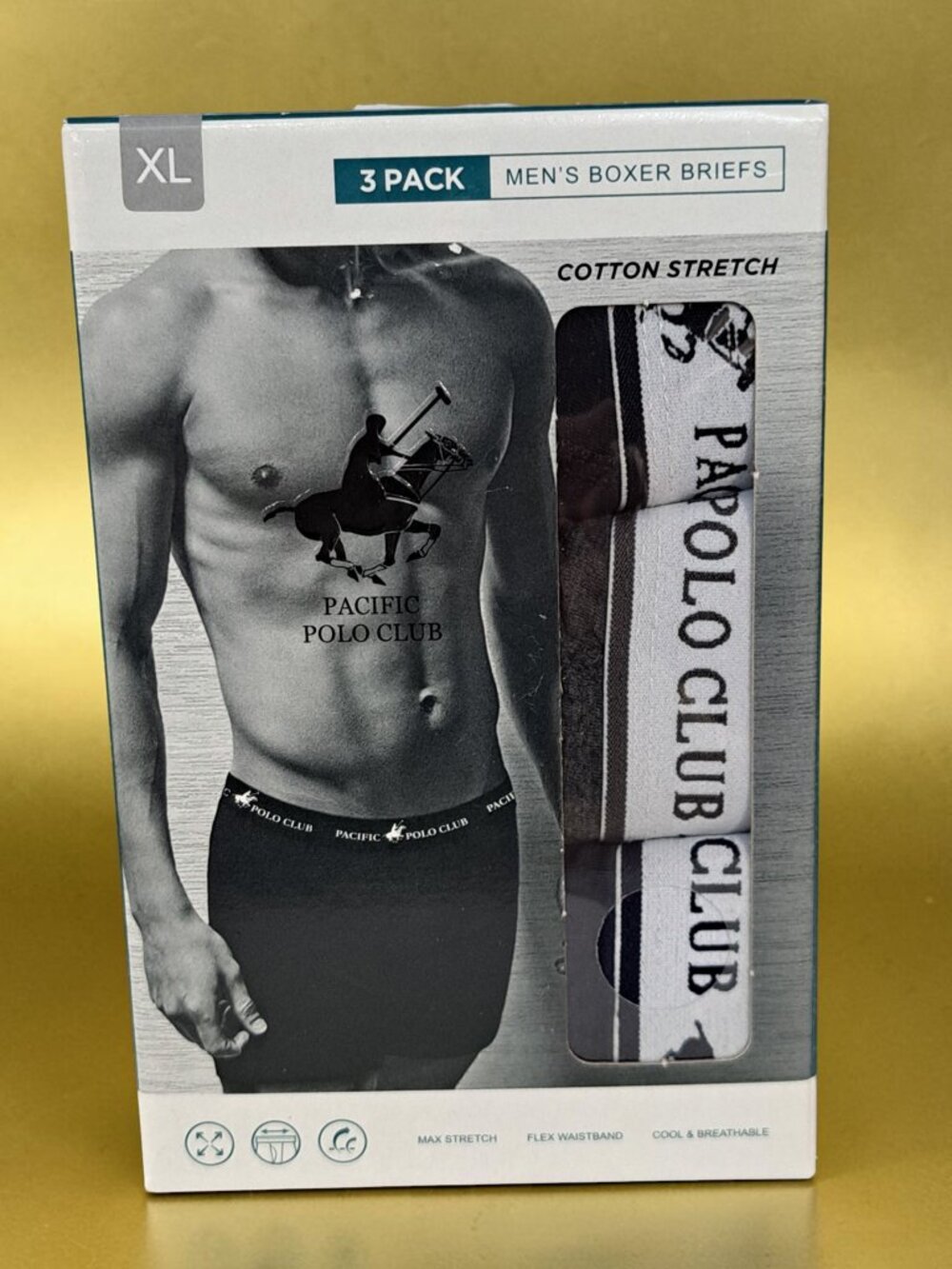 Pacific Polo Club Men's Boxer Briefs 3 Pack Cotton Stretch Max Flex Waistband XL